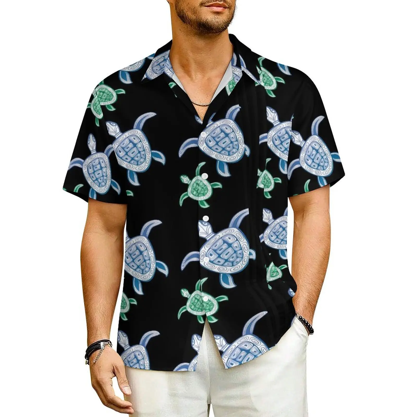 

Hawaii Turtles Beach Shirt Cute Animal Summer Casual Shirts Mens Elegant Blouses Short Sleeve Streetwear Pattern Top