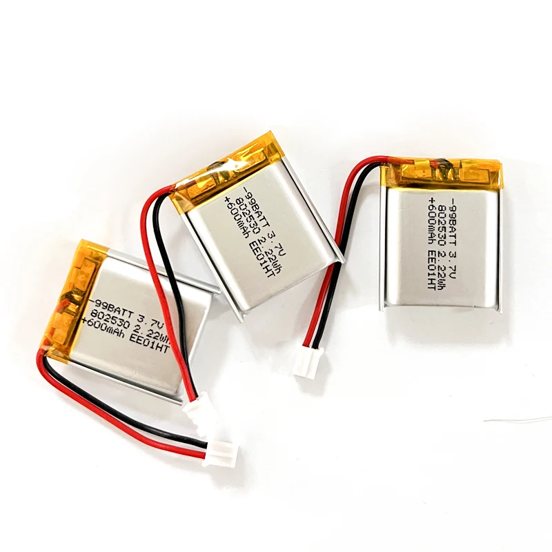 Lithium Polymer Battery 802530 3.7V 600mAh Rechargeable LiPo Cell Replacement for GPS LED Light Toy Speaker Neck Fan
