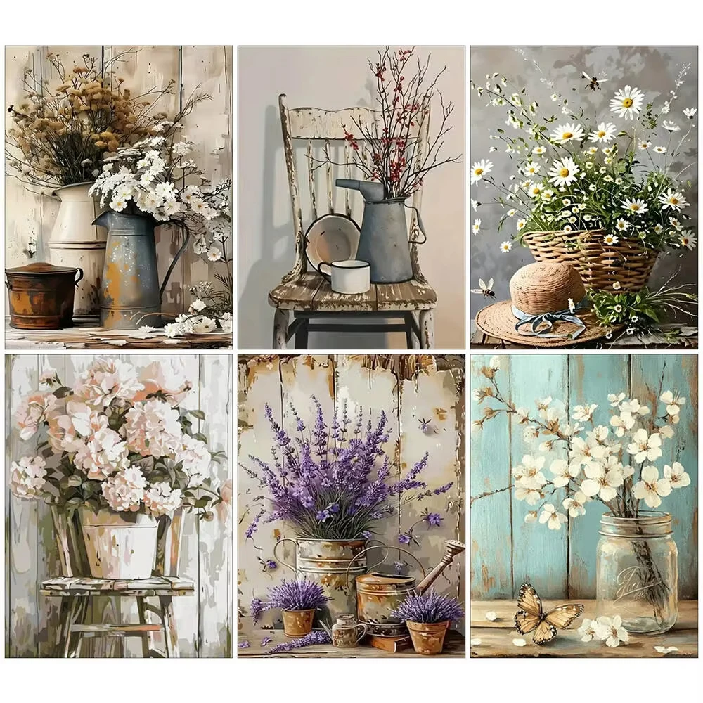 

Набор для рисования по номерам MINISO: Цветы и стулья. Картина для домашнего декора, украшение для стен спальни, подарок. Без рамы.