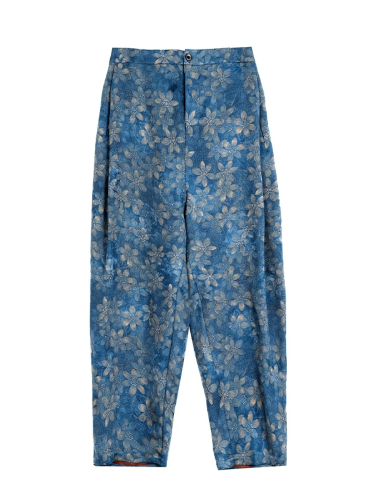 Pantaloni a carota in vita elastica Pantaloni lunghi slim fit con stampa in seta estiva Pantaloni casual a gamba dritta a vita alta da donna