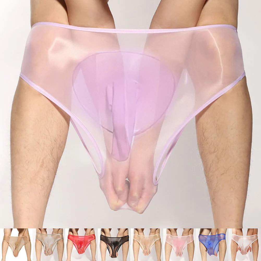 Men\'s Unisex Sexy Oil Shiny Seamless Sheer Transparent Stretch Pantyhose Panties Shorts Underwear Breathable Solid Men Briefs