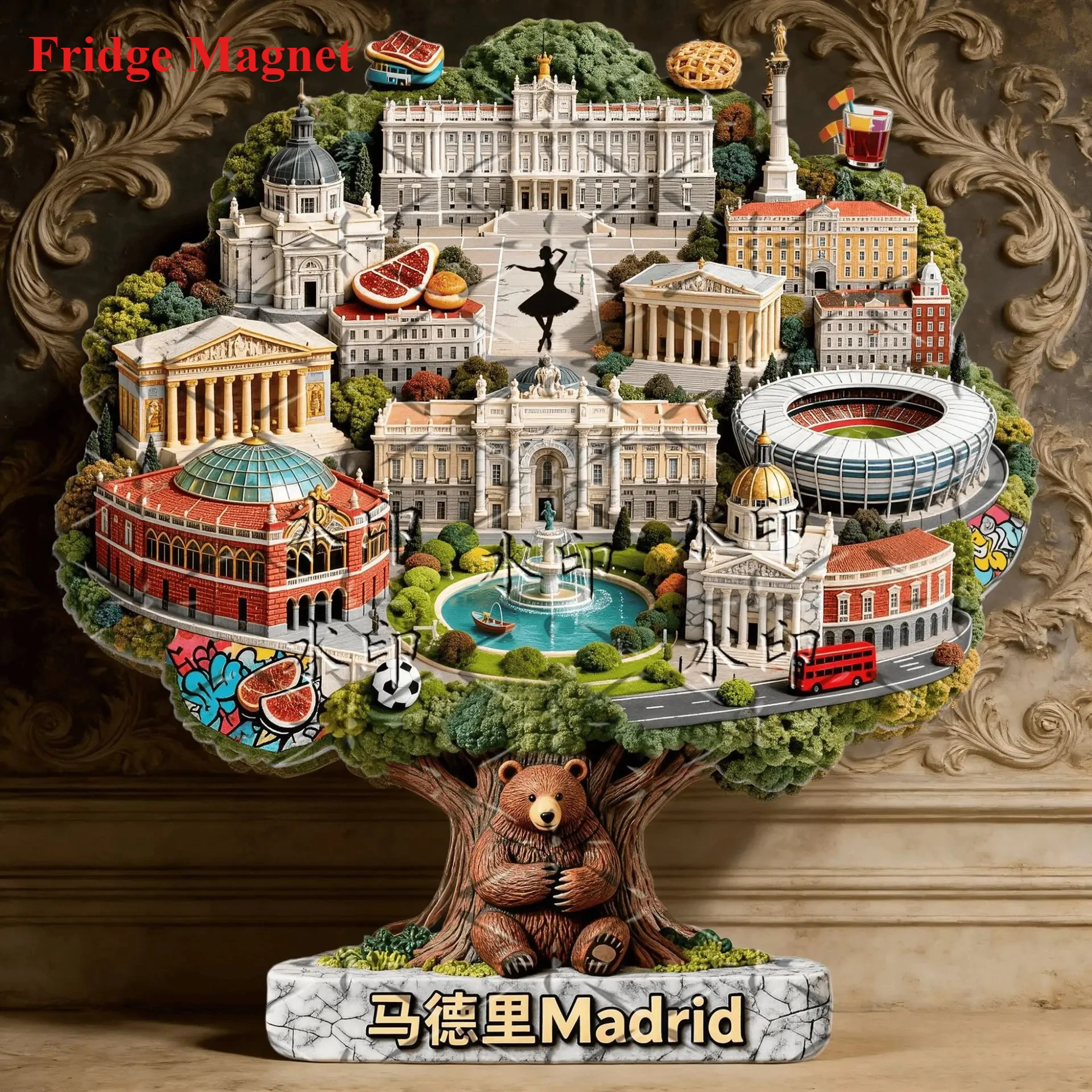 Metal Embossed Fridge Magnet Spain Madrid City Landmark, Creative High-Appearance, Tourist Collectible Souvenir Gift