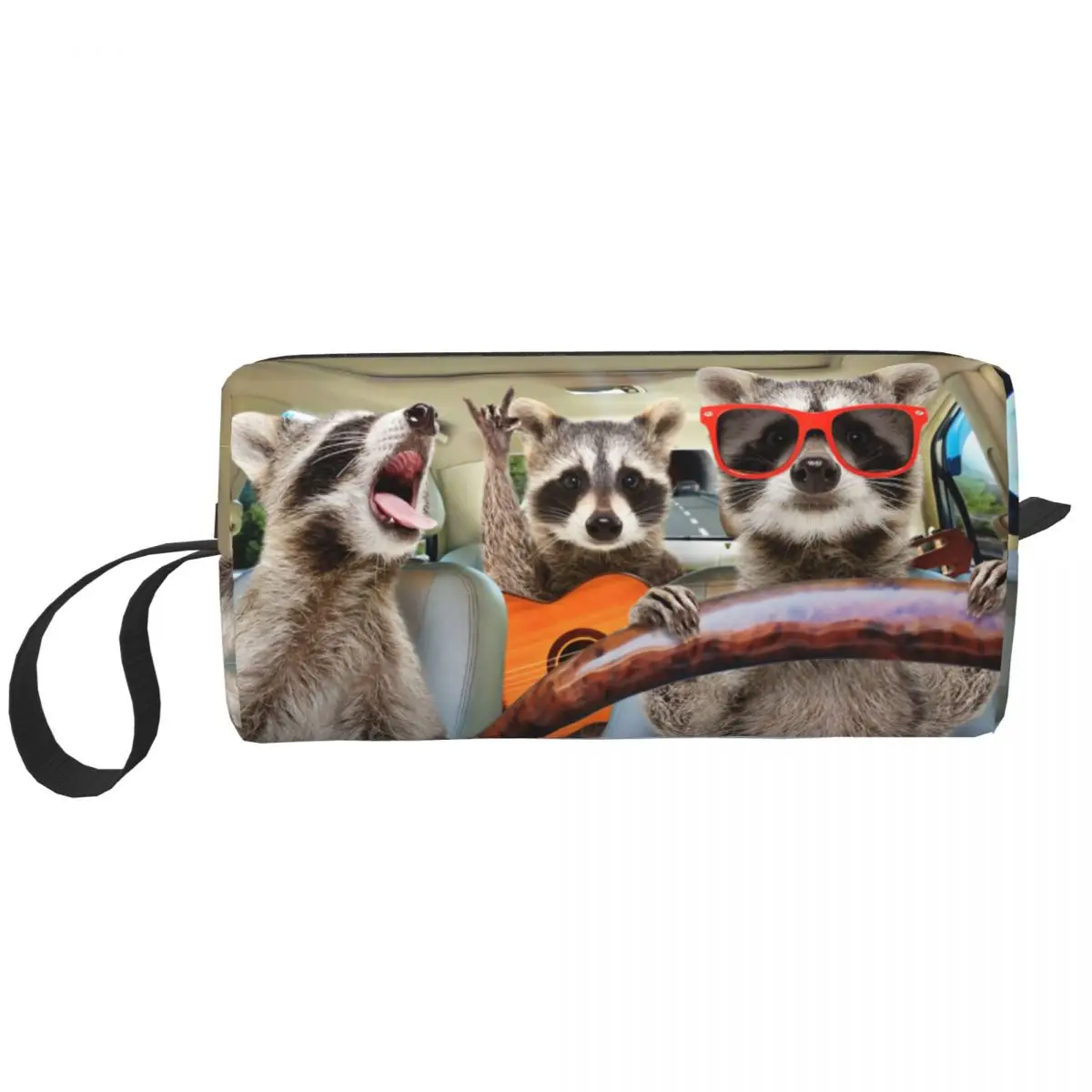 Custom Cute Funny Raccoon Driving Travel Toiletry Bag for Women Makeup Cosmetic Bag Beauty Storage Dopp Kit