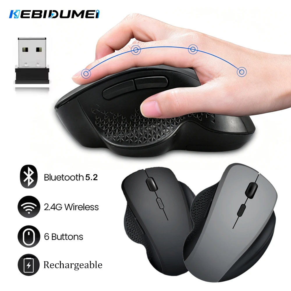 KEBIDUMEI 2.4G Dual-Mode Bluetooth 5.2 Maus 6-Tasten Wiederaufladbare Gaming-Maus Ergonomisch 1600DPI Mäuse Für PC Laptop Tablet