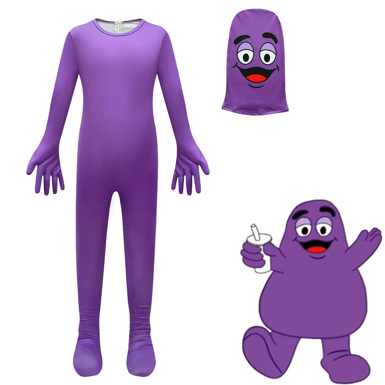 Kids Halloween Costumes Boys Girl Horror Grimace Shake Cosplay Bodysuit Jumpsuits and Headgear Children Carnival Party Clothing