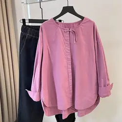 Fat MM Extra Large Japanese Long Sleeved Round Neck Shirt for Women Loose French Design Niche Top