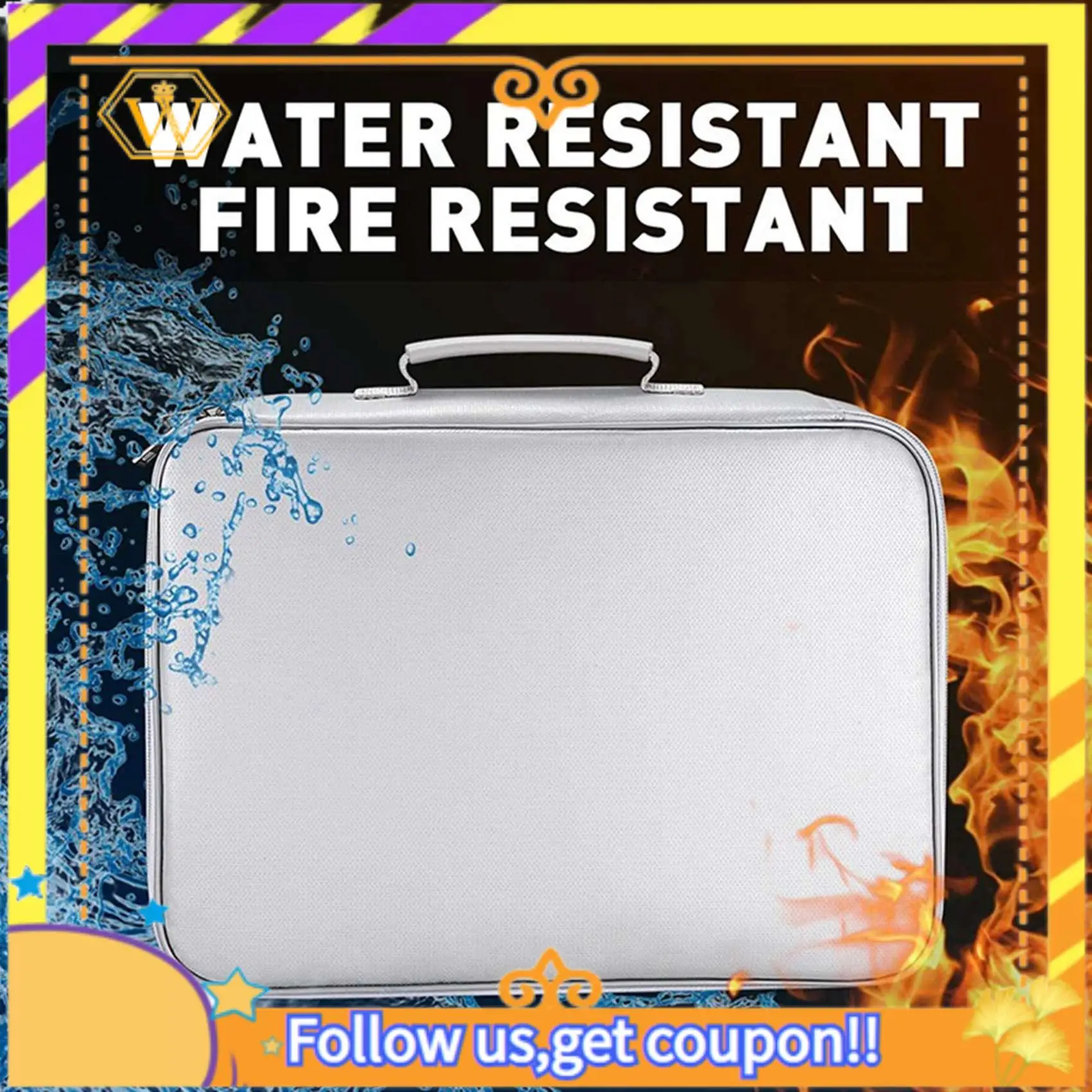 A01K-2 Pcs Fireproof Document Storage Lock Bag,Carry Wallet Multi-Layer Portable Document Storage, White & Black