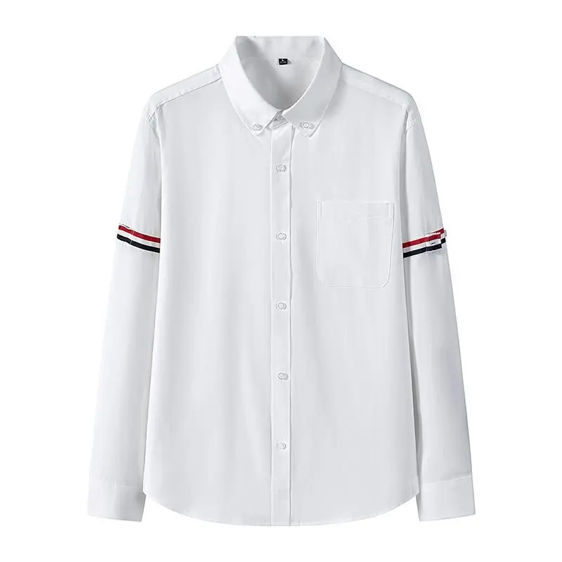 

Мужская рубашка Stand Long Sleeve из оксфордской ткани с вышивкой на плече, из смесового хлопка, износостойкая, устойчивая к деформации, Весна 2026