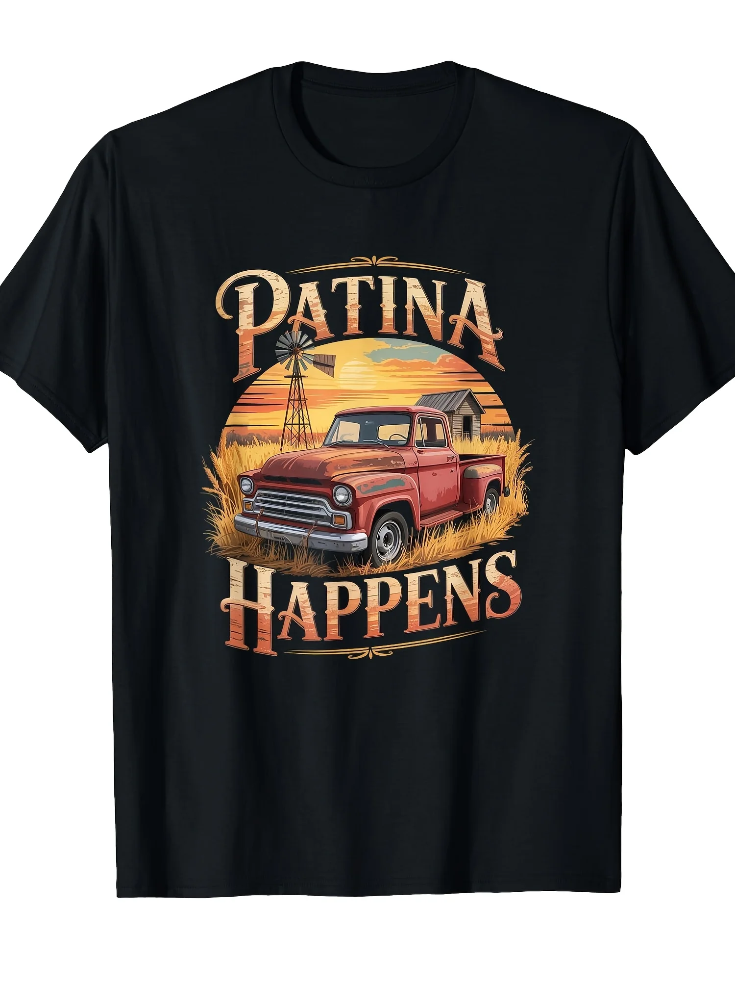 Retro Classic Pickup Truck T-Shirt - Patina Happens Vintage Truck Bed Design, Comfortable Breathable Material, Long-Lasting Casu