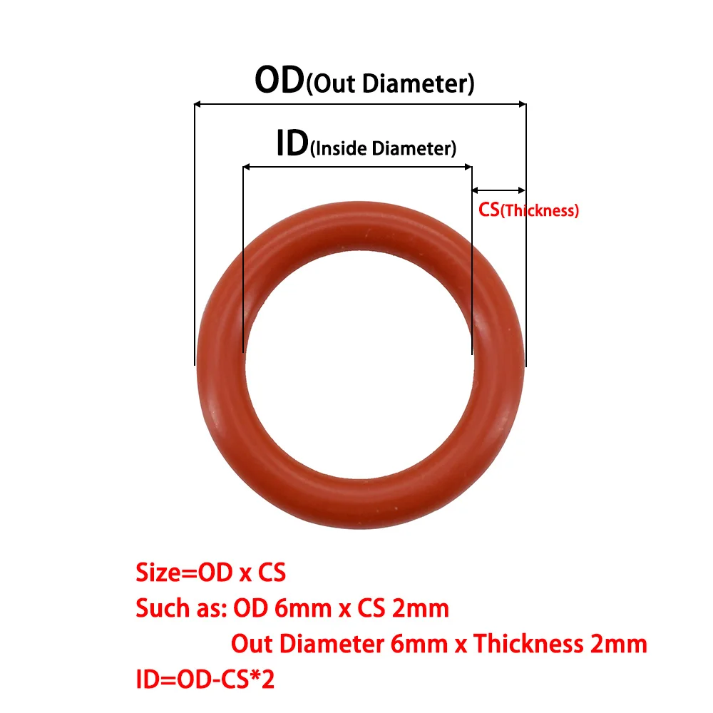 CS 1mm CS 2mm CS 3.1mm Washers Red Silicone VMQ O Ring Gasket  Waterproof Insulated Rubber Silicon Rings Food Grade Sealing