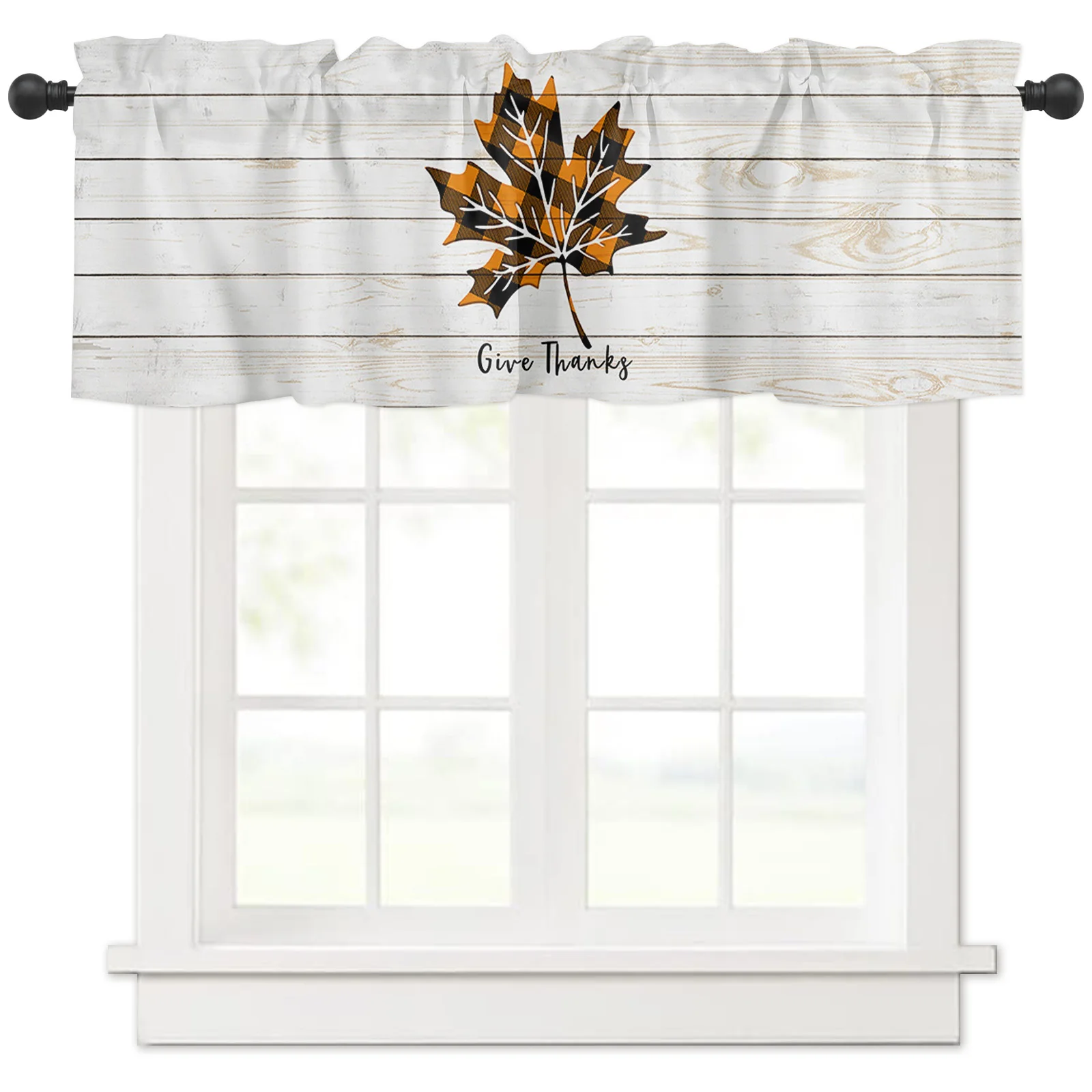 

Thanksgiving Autumn Maple Leaves Window Treatments 1 Panel Short Curtains for Kitchen Windows Bathroom Bedroom,54 x 18 Inch