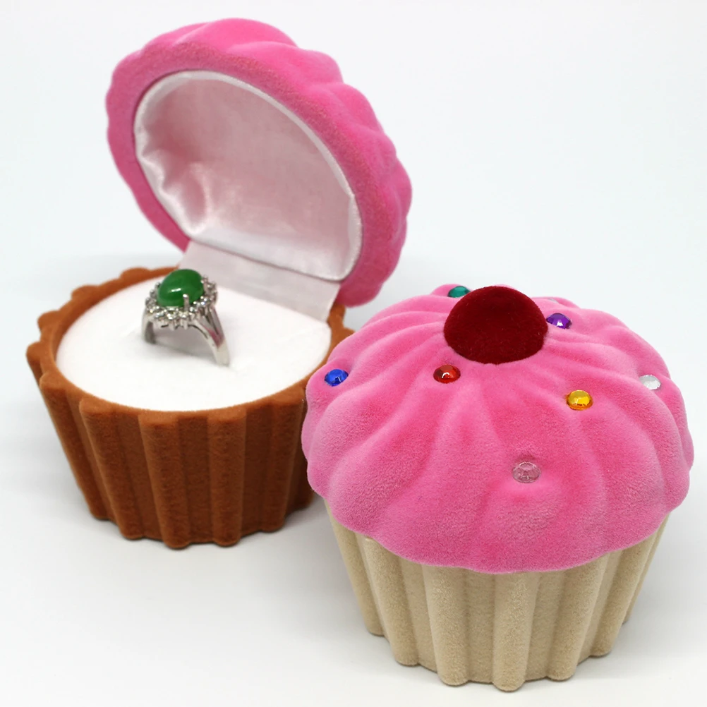 

Cake Cup Shape Ring Box Earring Pendant Locket Necklace Jewelry Case Gift Organizer (Pink and Coffee)