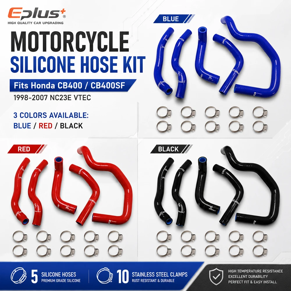 EPLUS 4-lagiger Silikon-Kühlerschlauch-Kit für Honda CB400 CB400SF 1998-2007 NC23E VTEC Motorrad, 3 Farben erhältlich