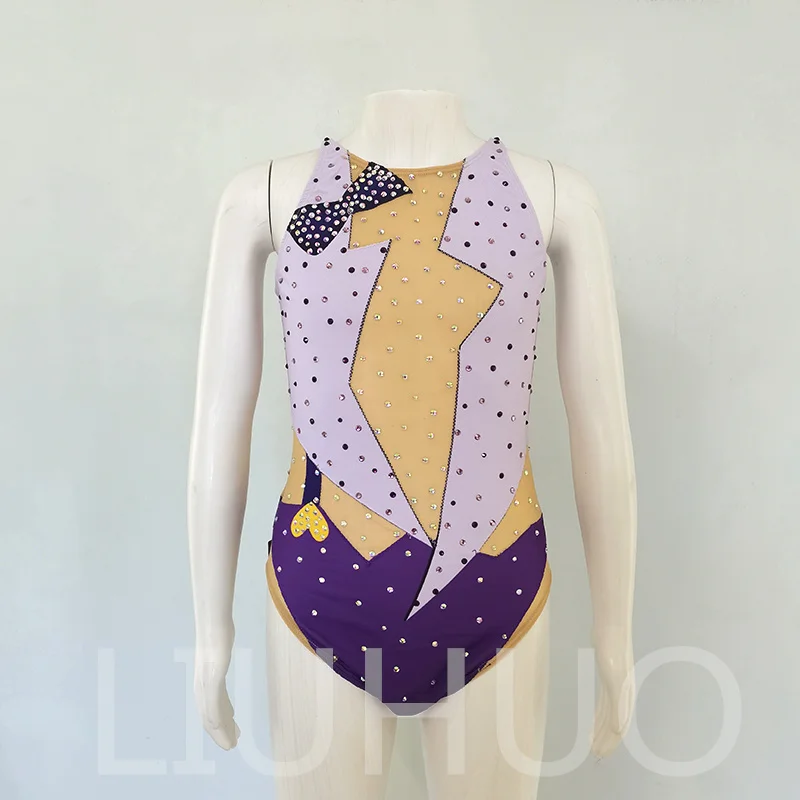 LIUHUO Leotards Girls Synchronized Swimming Suits Light Purple Team Sports Competition Teamwear