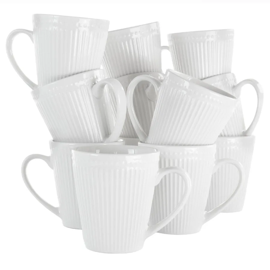 Madeline 12 Piece Porcelain Mug Set in White