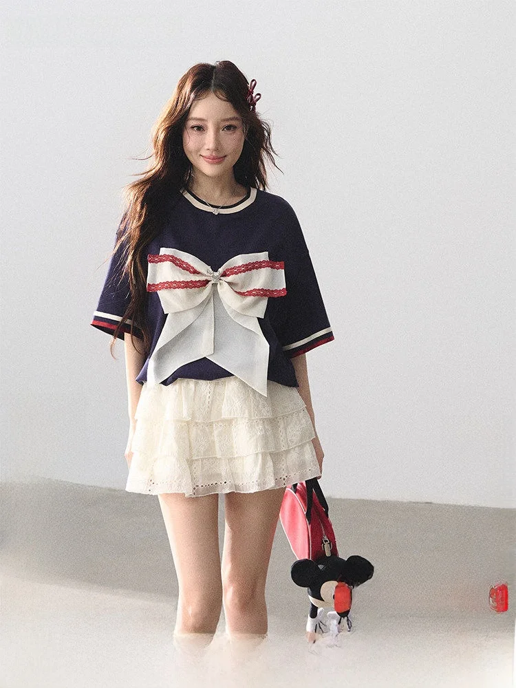 

Sweet School Style Pure Cotton Short Sleeve Top Skirt Set Women's LulusMiracle【Witch's Delivery Service】Summer Fashion