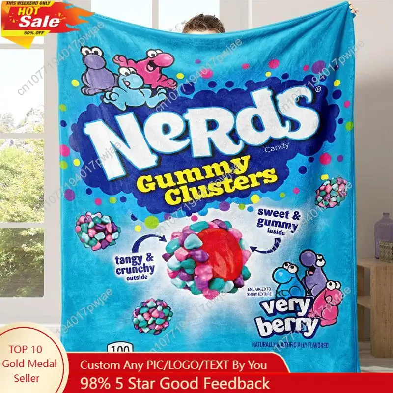 

Nerds Gummy Clusters Pattern Blanket, 1 Count Soft Comfortable Warm Throw Blanket, Lightweight Blanket for Home Office Travel Ca