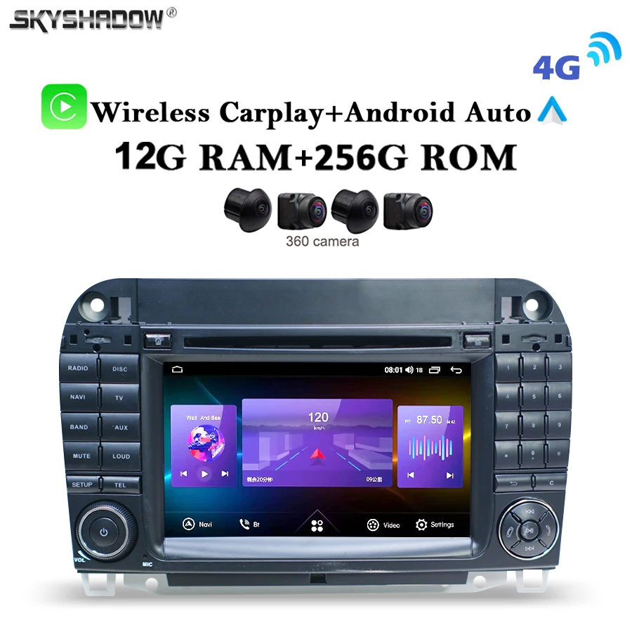 12G+256G Carplay Auto Android 13.0 IPS Samochodowy odtwarzacz DVD GPS mapa WIFI Bluetooth Radio Dla Benz W220 S400 S420 W215 CL600 1998-2005