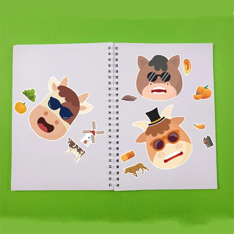 6/24Sheets Farm Animal Make-a-face Kids Stickers DIY Assemble Facial Features Match Stickers Education Toys for Boys Girls Gifts