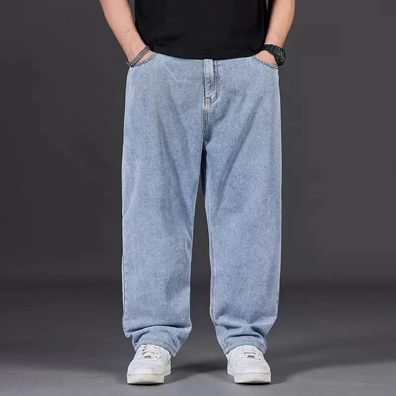 

Oversize Jeans Men Spring Autumn Casual Loose Straight Denim Pants Plus Size Wide Leg Elastic Waist Trouser Clothing For Fat Man