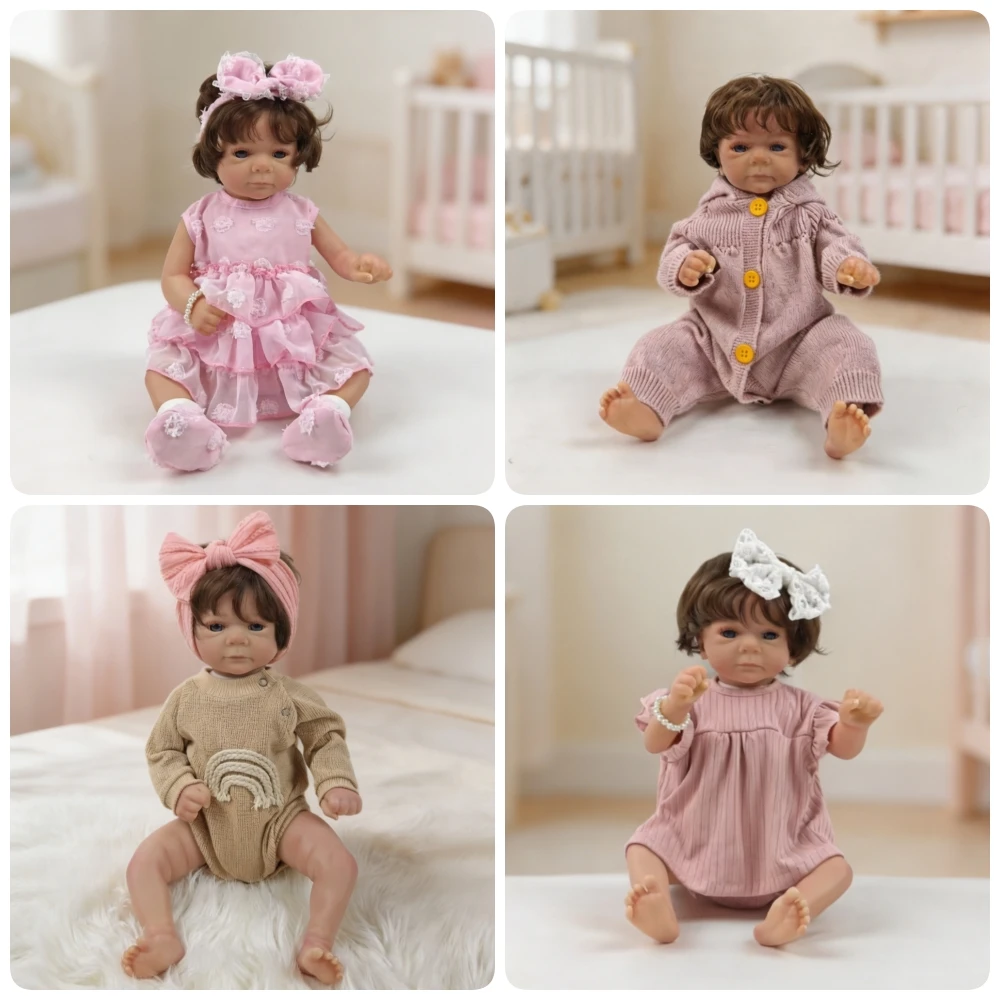 46cm Soft Cloth Body Reborn doll Implanted Hair Acrylic Eye Lifelike doll Dress up Game accompany Toys Holiday Birthday Gifts