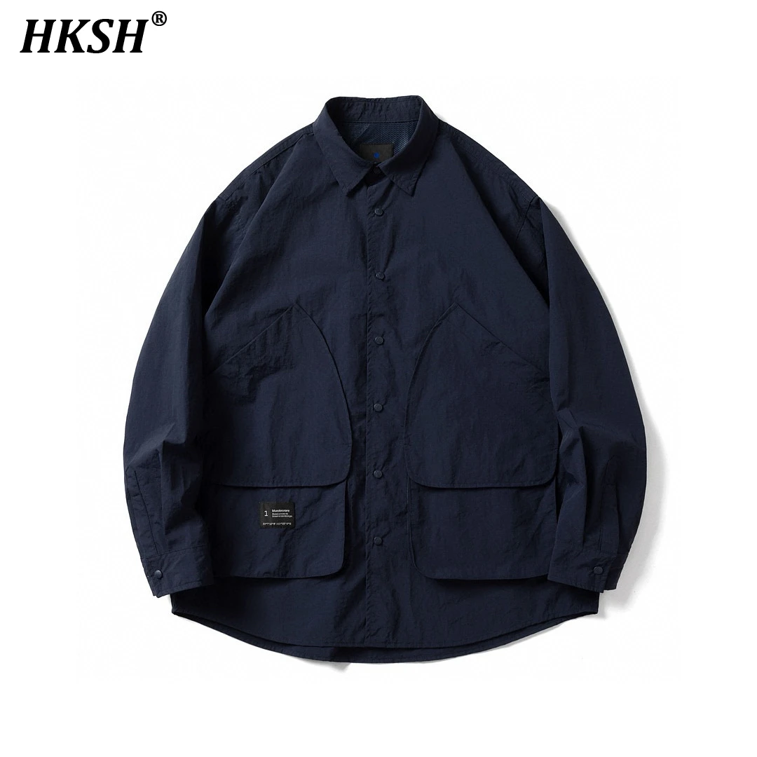 

HKSH Spring Autumn New Men's Tide Streetwear Fashion Japanese Pocket Retro Chic Long Sleeved Shirt Tops Ins safari style HK5030