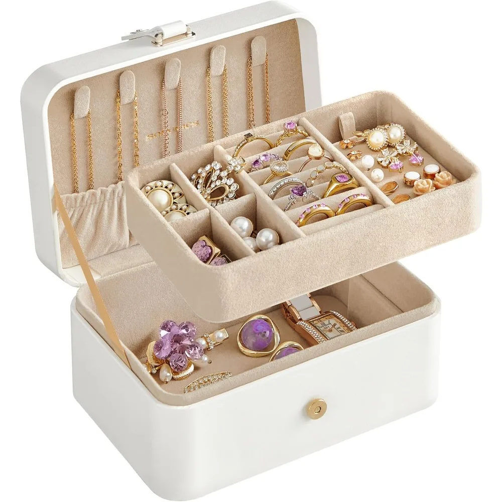

Jewelry storage box, travel jewelry box, two-layer travel box, suitable for earrings, necklaces, bracelets - portable jewelry