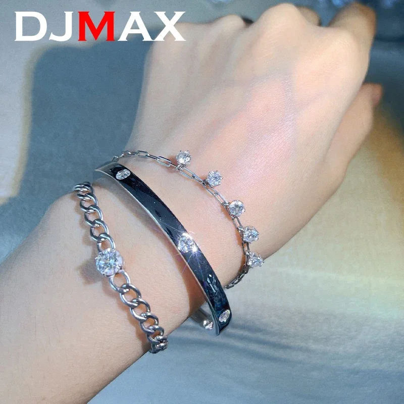 DJMAX New 1.8ct Moissanite Open Bracelet For Women Original 925 Sterling Silver Elegant Lady's Moissanite Bracelet Jewelry