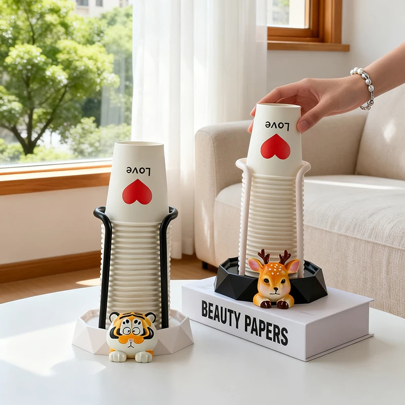 Matte Black White Abs Resin Cartoon Deer Tiger Paper Cup Holder Home Indoor Living Room Countertop Tabletop Decor Figurine