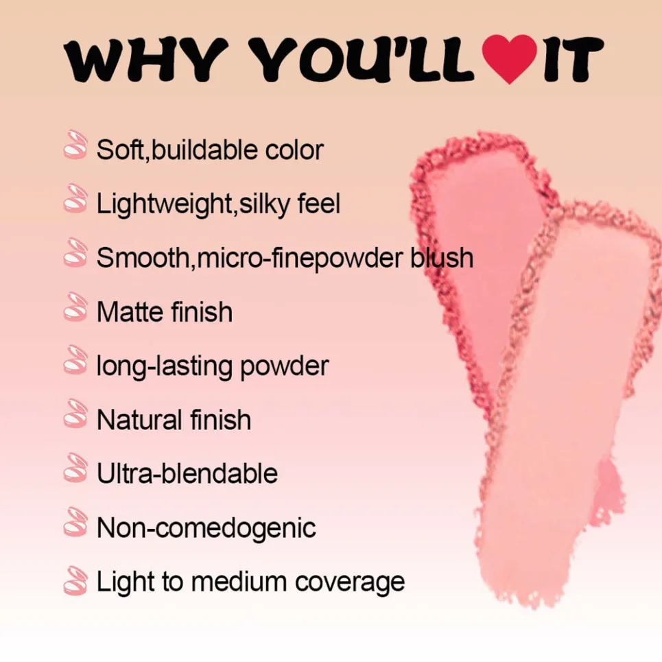 Vegan Long Lasting Blush Powder Private Label Waterproof Oil Control Brightening Blusher Powder Custom Logo Wholesale Makeup