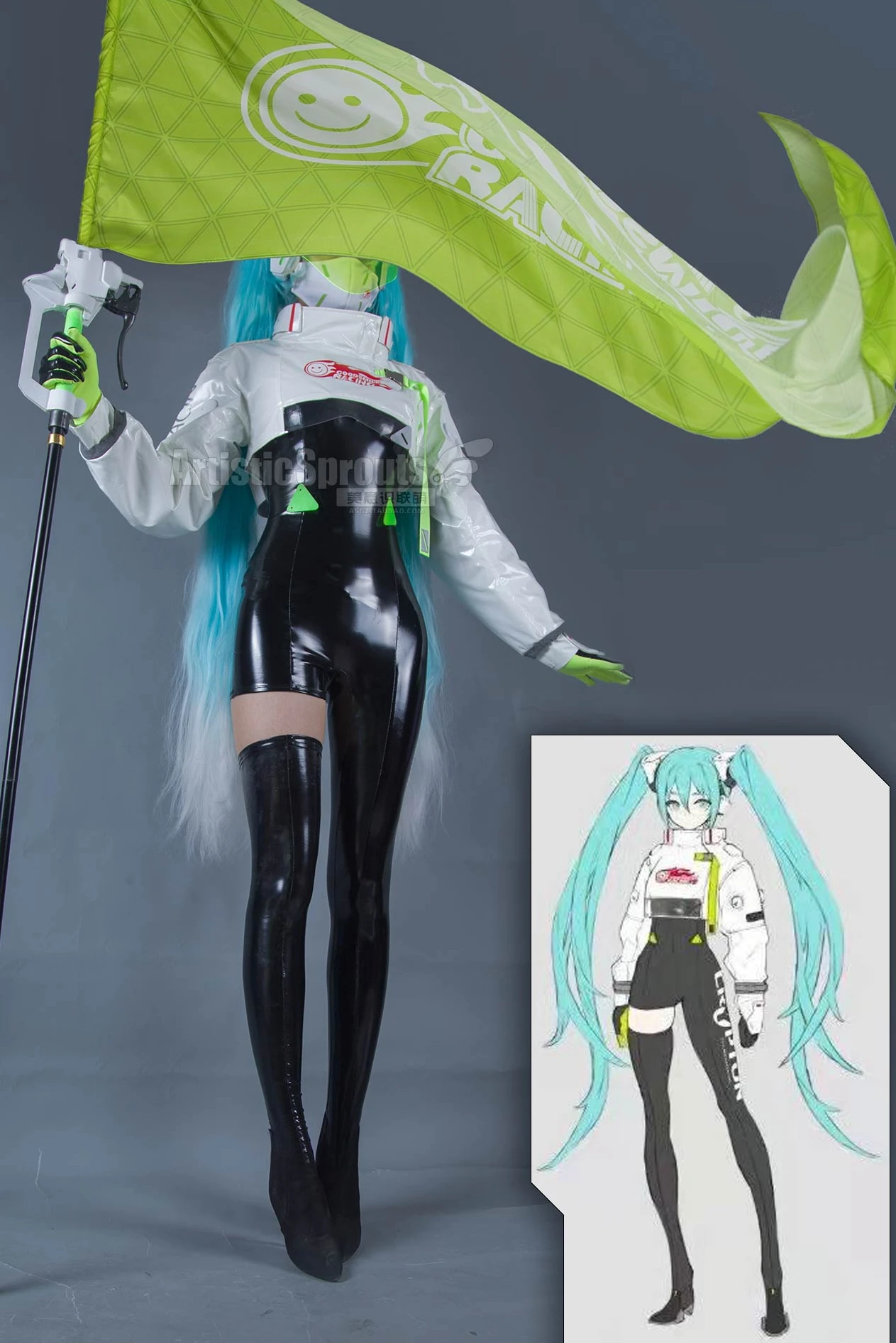 Irelia H Store Racing mi&ku 2022 Cosplays Racing mi&ku Cosplay Costume Racing future mi&ku Sexy Jumpsuit flag Props