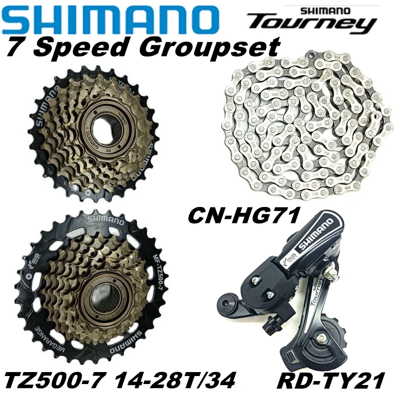 

Задний переключатель передач Shimano TY21, 7 скоростей, для велосипеда, 14-28T 14-34T, семейная велосипедная цепь, 112L