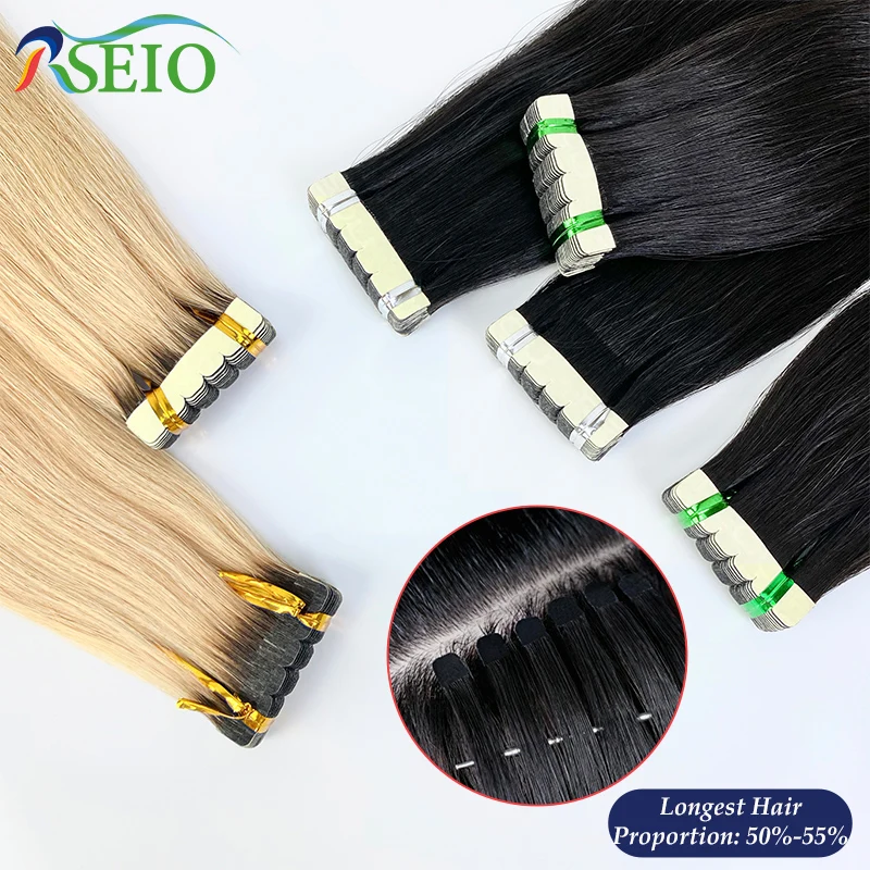 RSEIO High Quality  Mini Tape In Human Hair Extensions 100% Real Natural Hair Extensions Black Brown Invisible End thickening