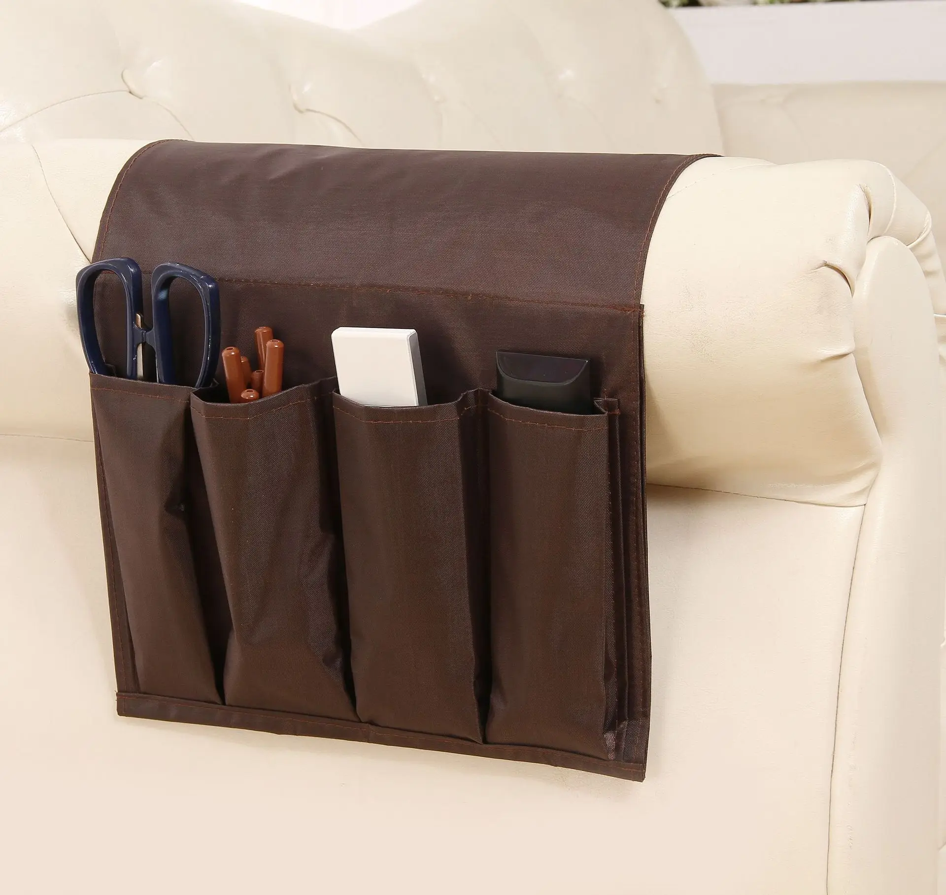 

Sofa Armrest With 4 Pockets And Cup Holder Tray Couch Hanging Armchair Storage Bag For TV Remote Control Cellphone Organizer