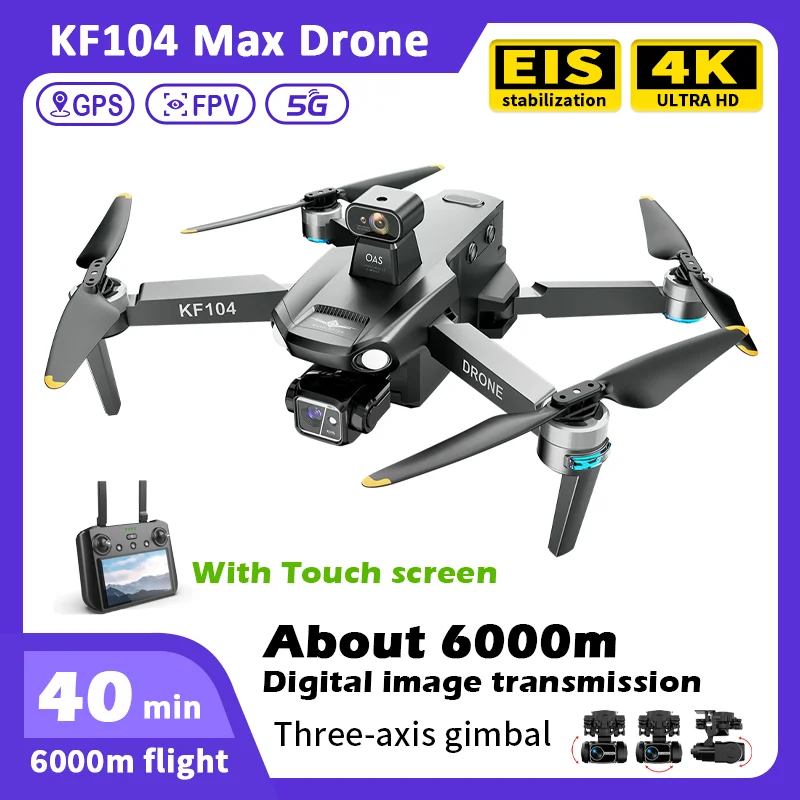 New KF104Max Screen Control RC Aircraft 3-Axis Mechanical Gimbal Drone 4K HD FPV UAV GPS Brushless Obstacle Avoidance Quadcopter