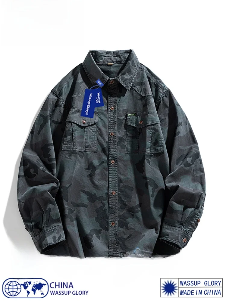 

Wassup Glory камуфляжная куртка мужская повседневная хлопковая рабочая одежда весна осень модная брендовая дышащая свободная посадка Long Sve