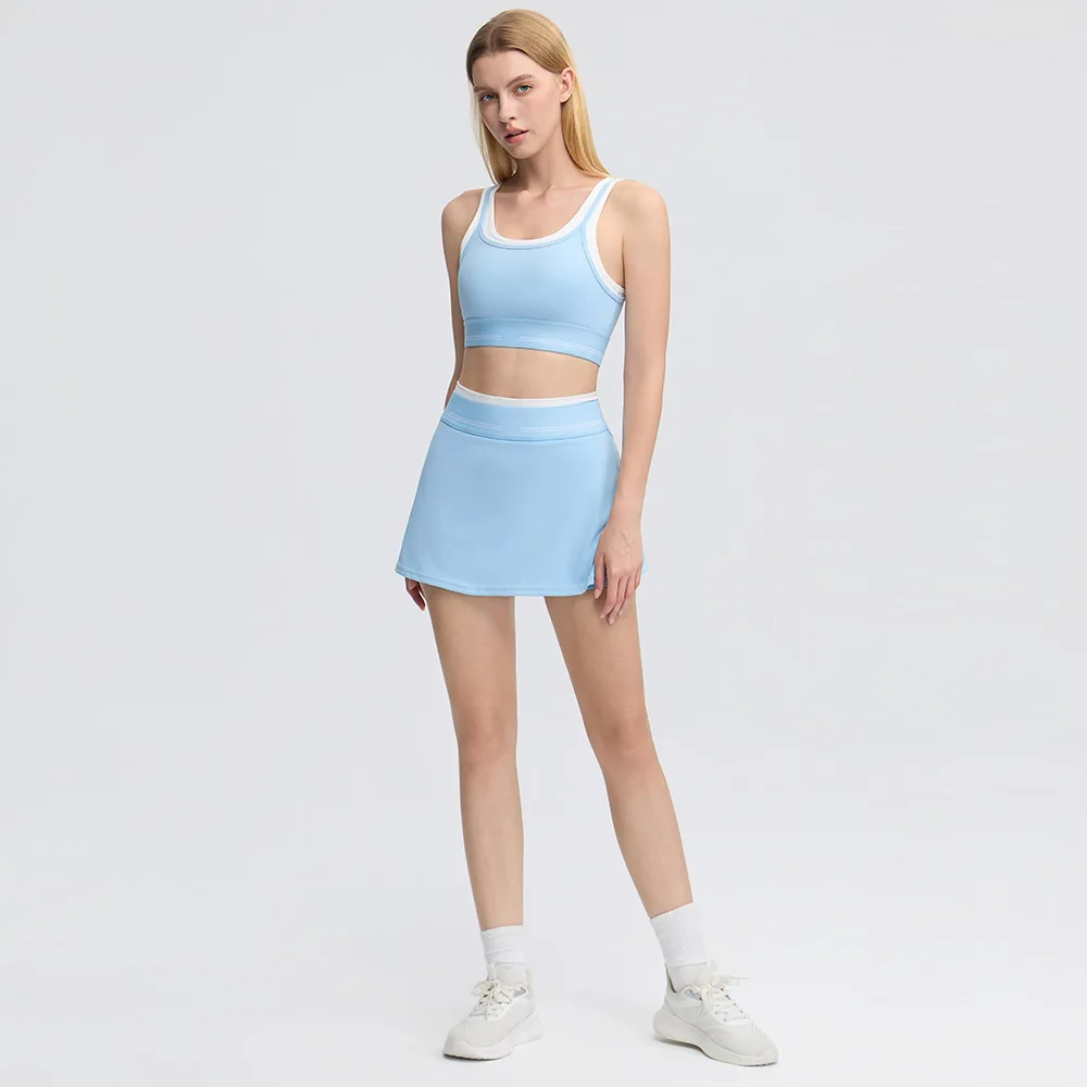 2Pcs Women Tennis Golf Outfit Set Shoulder Straps Sports Bra High Waist Skort / Leggings Soft Stretch Fitness Yoga Activewear