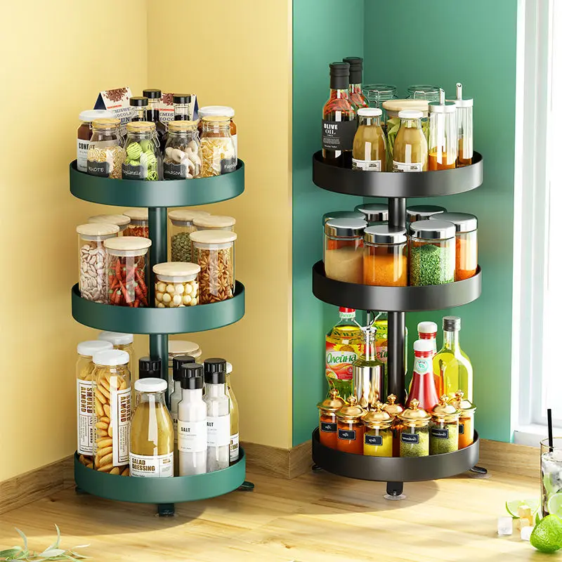 Multifunctional Thickened Plastic 360-degree Rotating Kitchen Seasoning Storage Rack Home Snack Fruit Toiletries Storage Shelf