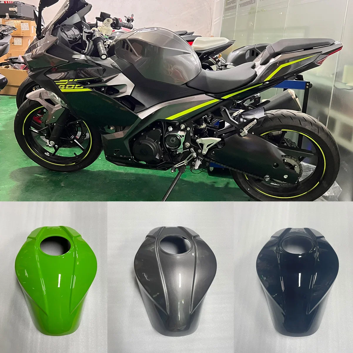 

SEMSPEED Glossy Black Green Grey Gas Fuel Tank Cover Fairing For 2018-2023 Kawasaki Ninja 400 EX400 Motorcycle Accessories