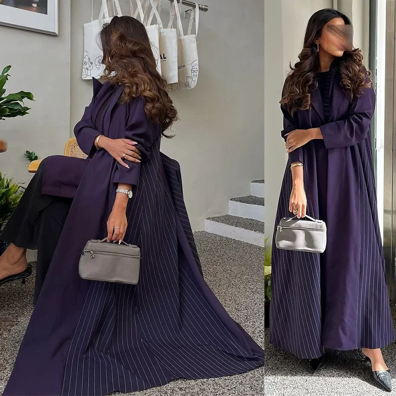 

Ramadan Modest Muslim Fashion Cardigan Abaya New Elegant Long Dress Purple Long Sleeve Temperament Robe