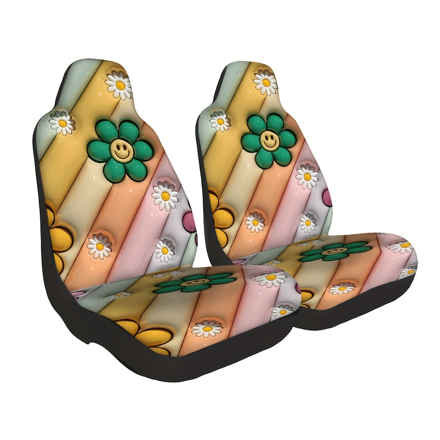 2pcs Car Front Seat Covers With Daisy Flower Print, Durable Front Seat Protectors For Sedan, SUV, And Truck, Unisex, Vehicle Int