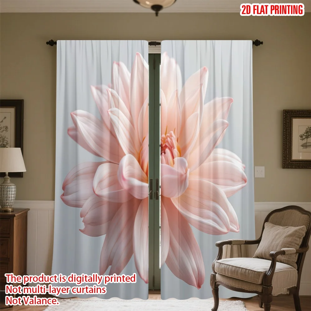 

2D flat printing 2pcs Curtains Pink Dahlia Bloom Digital Printed Polyester Drapes Birthday Party Use for Booths Studio