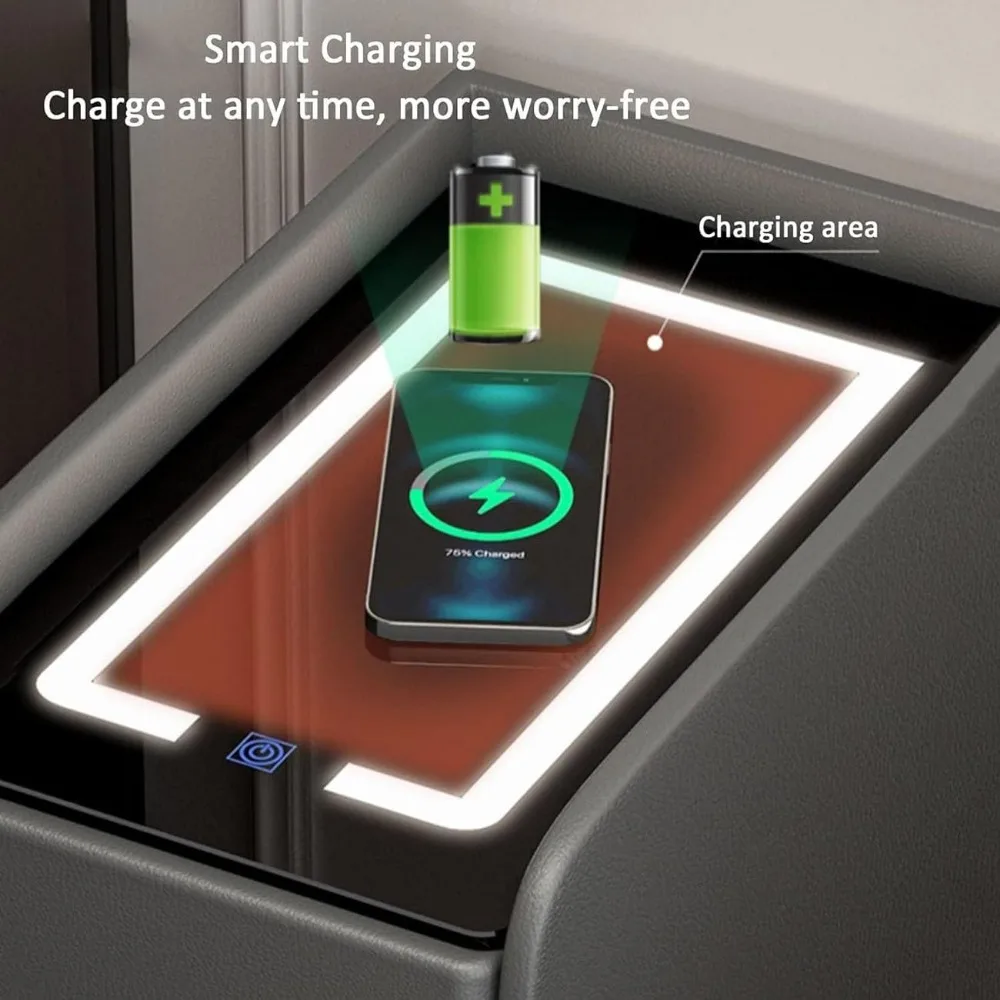 زوج من طاولات السرير الحديثة مع إضاءة قابلة للتعديل ومحطات شحن، ومنضدة مزدوجة لتنظيم غرفة النوم