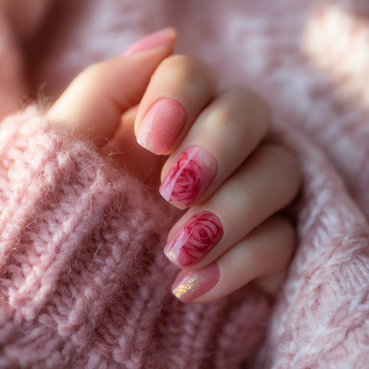 24-delige korte vierkante nagels set druk op roze luipaardprint hart kunstnagels gouden glanzende poedergradiënt draagbare nepnagels tips