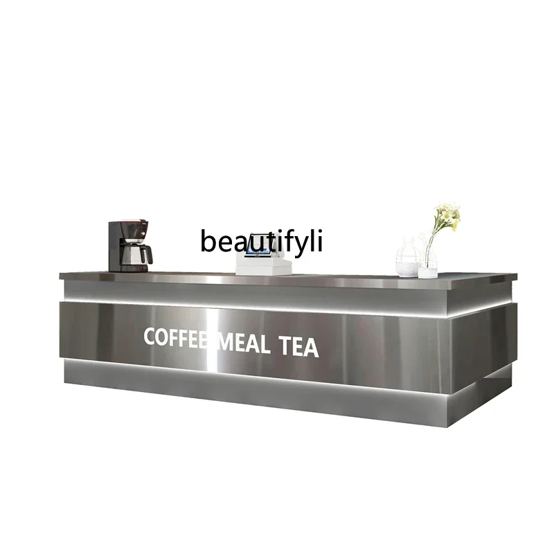 

Milk Tea Shop Bar Counter Cashier Water Bar Bar Simple Arc Stainless Steel Front Desk Coffee Dessert Shop Corner Customization