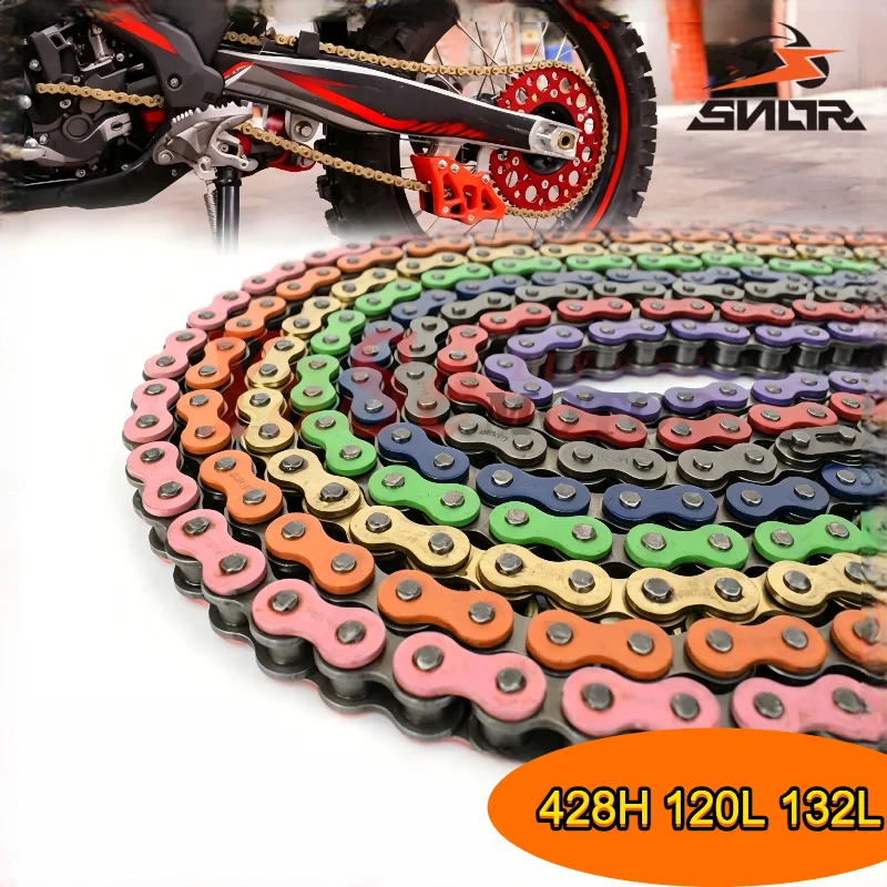 SNOR 428H 120L 132L Heavy Duty Colorful Roller Drive Motorcycle Chain 120/132 Links For Racing Pit Dirt Bike Monkey ATV Scooter