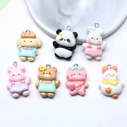 10Pcs Resin Glossy Cartoon Cute Panda Rabbit Bear Cat Charms Resin Animals Pendants for Earrings Keychains DIY Jewelry Making