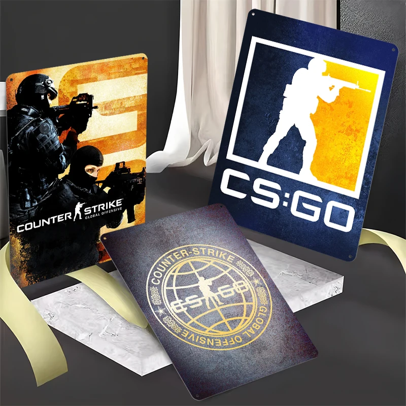Counter-Strike Posters Customizable Wall Art Vintage Metal Sign Retro Tin Plaque for Man Cave Bedroom Decoration Gaming Interior