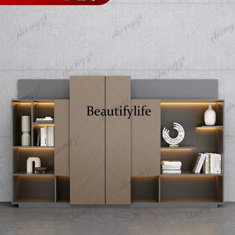 L181 Boss's office, document information cabinet, high-end storage background, high cabinet against the wall, bookcase