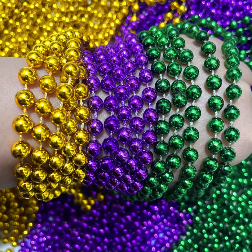 300pcs Mardi Gras Beads Metallic Gold Green Purple Beaded Necklace Party Festival Parade Throw Favor Hunt Treasure Wedding Decor